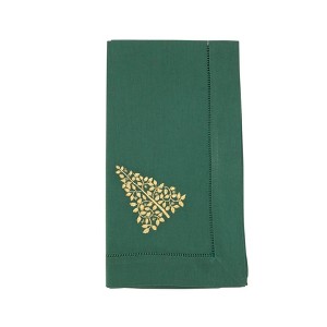 Saro Lifestyle Embr'D Christmas Tree Hemstitch Napkin (Set of 6), 20", Jasper Green - 1 of 4