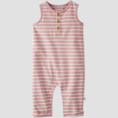 Image of Baby Girls' Organic Cotton Striped Jumpsuit - little planet by carter's Pink 3M