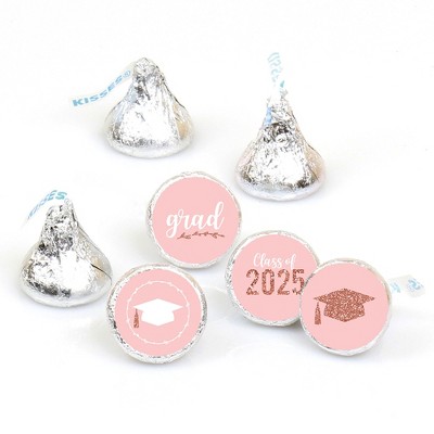 Big Dot of Happiness Rose Gold Grad - 2025 Graduation Party Round Candy Sticker Favors - Labels Fits Chocolate Candy (1 sheet of 108)