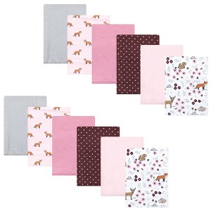 Hudson Baby Infant Girls Cotton Flannel Burp Cloths Bundle, Woodland Floral, One Size - 1 of 4