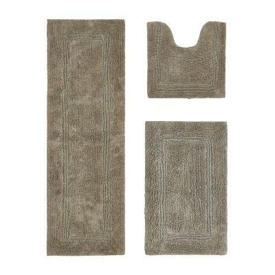 Lux Premium 100% Cotton  Ultra-Soft Tufted Solid Reversible 3 Piece Bath Rug Set, Water-Absorbent, Durable, Machine Washable Bathroom Rug