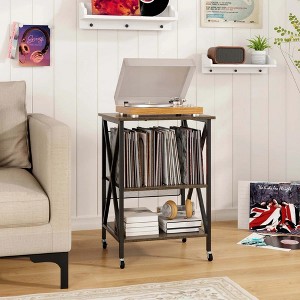 HDZNVF Record Player Stand Vinyl Record Storage Table Holds Up To 120 Vinyl Records Gray/Black - 1 of 4