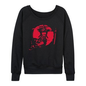 Women's - Marvel - Deadpool Silhouette Lightweight French Terry Wide Neck Long Sleeve Graphic Shirt - 1 of 4