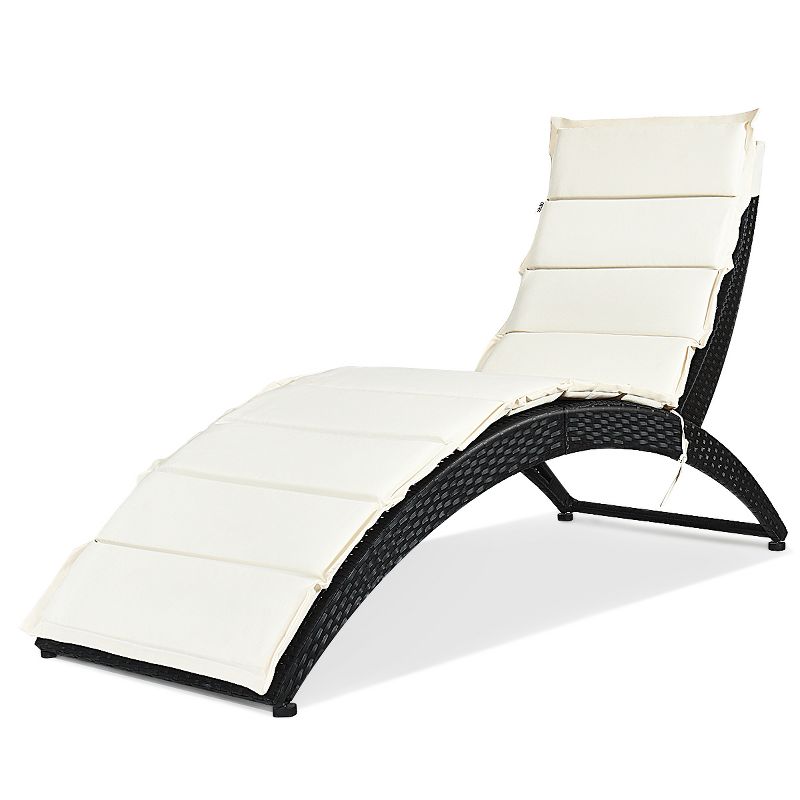 Costway Folding Patio Rattan Lounge Chair Chaise Cushioned Portable Garden Lawn Black, 5 of 8