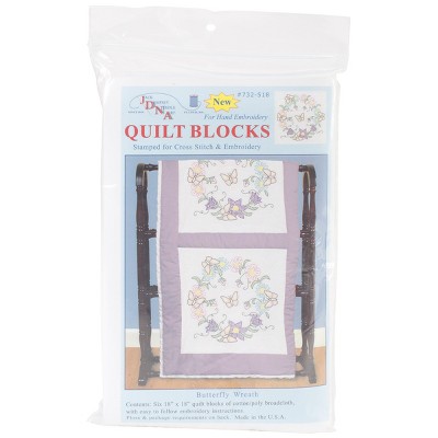 Jack Dempsey Stamped White Quilt Blocks 18"X18" 6/Pkg-Butterfly Wreath