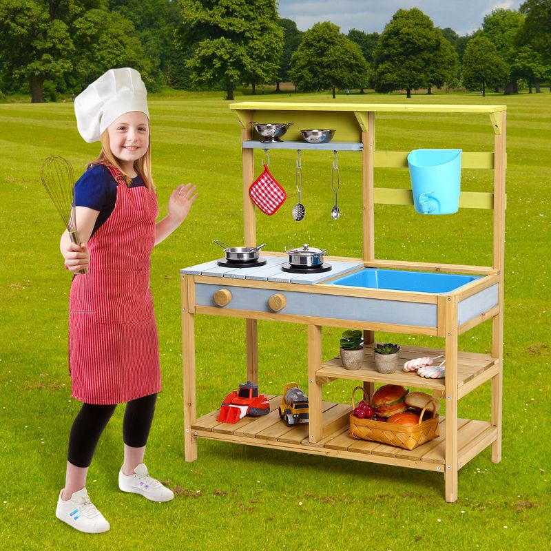 Whizmax Children's Outdoor Play House Toys include 9-piece Kitchenware Set,Woodcolor, 1 of 7