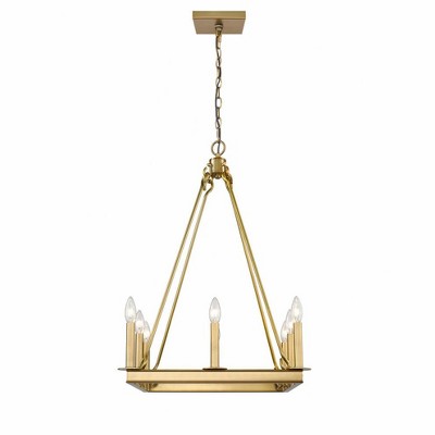 Olde Brass Square Candle-Inspired 8-Light Chandelier