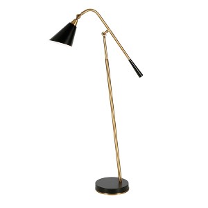 Hudson and Canal Two-Tone/Tilting Floor Lamp with Metal Shade Brass/Matte Black: Mid-Century Modern, UL Listed, E26 - 1 of 4