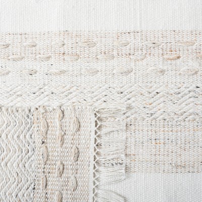 Beige and Ivory Striped Kilim Wool Runner Rug, 2' 3" x 9'