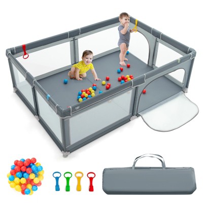 Infans Baby Playpen Extra-Large Safety Baby Fence w/ Ocean Balls & Rings Grey