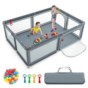 Infans Baby Playpen Extra-Large Safety Baby Fence w/ Ocean Balls & Rings Grey - 1 of 4