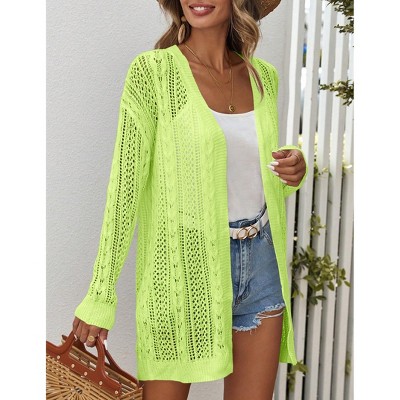 Women's V-Neck Long Sleeve Openwork Knit Cardigan – Lightweight