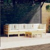 vidaXL Solid Pinewood 5 Piece Patio Lounge Set with Cream Cushions - Modular Outdoor Garden Sofa/Footstool/Table - 2 of 4