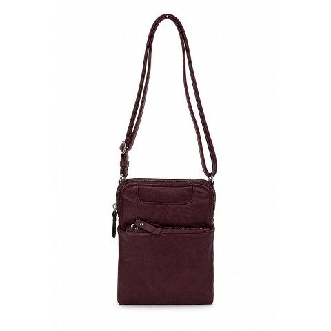 Bueno of California Slim Crossbody Organizer Bag Adjustable Strap Purse Plum