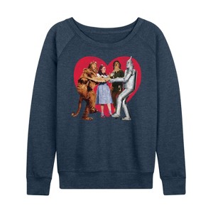 Women's - Wizard of Oz - Dorothy Tin Man Scarecrow Lion Group Heart Lightweight French Terry Wide Neck Long Sleeve Shirt - 1 of 4