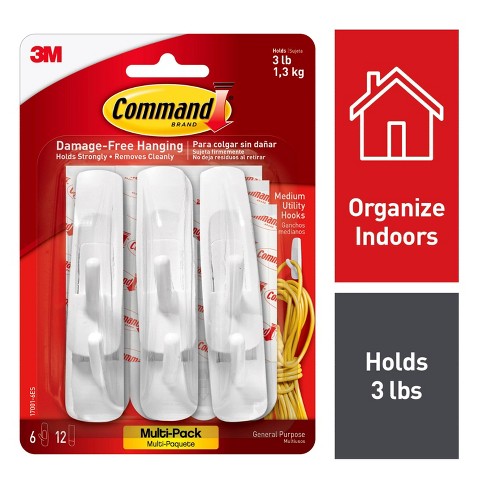 Command 6 Hooks 12 Strips Medium Sized Utility Hooks Value Pack