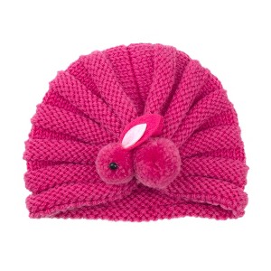 MyKids-USA Newborn Baby Solid Color Rabbit Patched Design Wool Knitting Tire Caps - 1 of 2