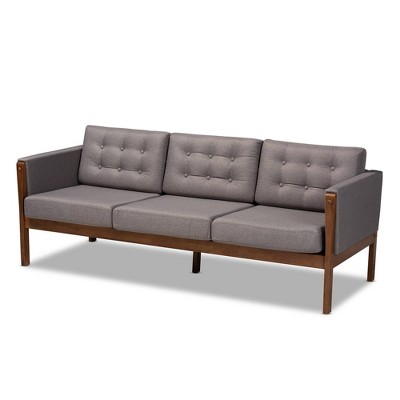 Lenne Upholstered Sofa Gray/Walnut - Baxton Studio