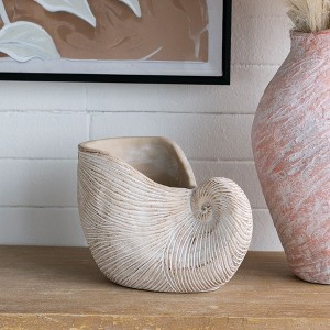 Okak 9x5.5x5.7 Inches Sand and Cement Conch Shell Planter Textured Finish for Indoor and Outdoor Use, Decorative Plant Pot - 1 of 4