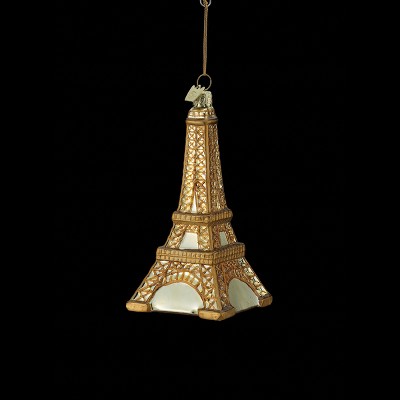 Kurt S. Adler 5" Noble Gems Gold Eiffel Tower of Paris, France Glass Christmas Ornament