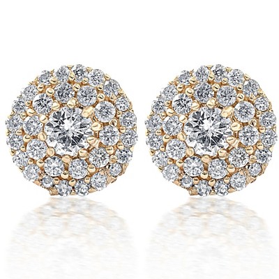 Pompeii3 Double Halo Diamond Screw Back Studs 1/2 Carat TW 14k Yellow Gold