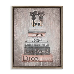 Stupell Industries Book Stack Heels Metallic Pink Floating Frame Canvas Art - 1 of 4