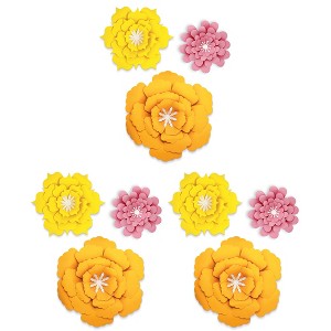 Happily Ever Elementary Creatively Inspired Orange, Yellow, Pink Flowers Dimensional Accent, 3 Per Set, 3 Sets - 1 of 4