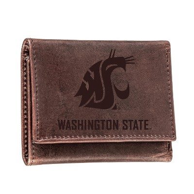 Evergreen NCAA Washington State Cougars Brown Leather Trifold Wallet Officially Licensed with Gift Box