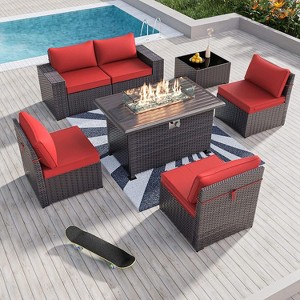 ALAULM Outdoor Patio Furniture Set Outdoor Sectional Rattan Sofa Set Brown Manual Wicker Patio Conversation Set with Cushions - 1 of 4
