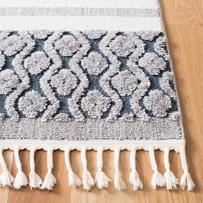Handmade Blue Wool and Synthetic Stain-Resistant Rug