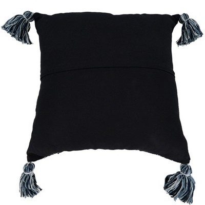 Navy Blue Woven Cotton Square Throw Pillow with Tassels