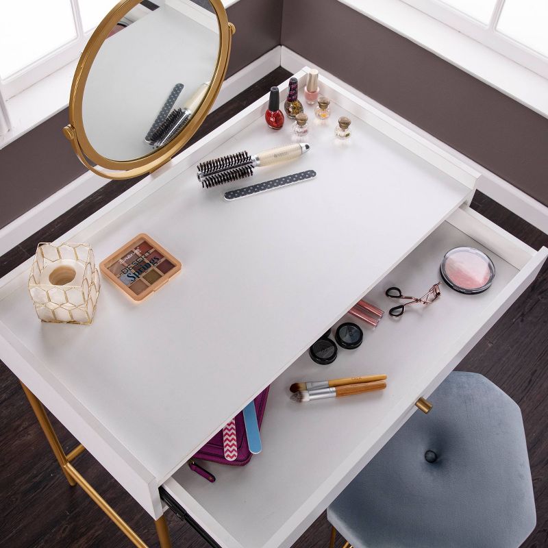 Randburg Vanity Table with Mirror White/Gold - Aiden Lane, 3 of 12