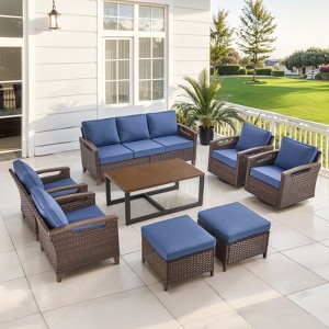 Belord 8PCS Patio Furniture Set - All Weather Outdoor Conversation Set Sectional Sofa with Wicker Swivel Rocker Patio Chairs, Comfy Cushions Ottomans - 1 of 4