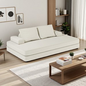 86.6" Fluffy Chenille Multifunctional Convertible Sofa Bed with 2 Backrests & 2 Pillows - 1 of 4