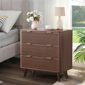 CuisinSmart 2Pcs Fluted Nightstand, Modern 3 Drawer Bedside Table with Faux Marble Top, with Curved Profile, End Table for Bedroom Living Room - 1 of 4