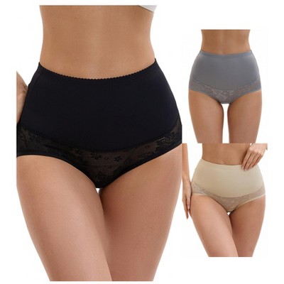 INSPIRE CHIC 3 Packs Women's High Waisted Floral Pattern Pants Butt Lifter Lace Shapewear Control Briefs