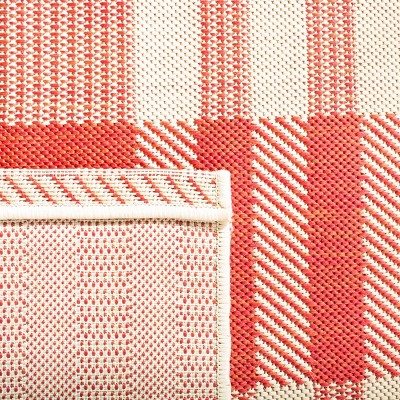Red and Bone Plaid Square Outdoor Area Rug