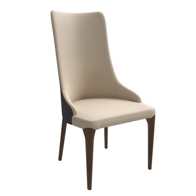 LeisureMod High-Back Dining Chair Modern Upholstered in Leather with Ash Wood Legs Armless Design Elm Series