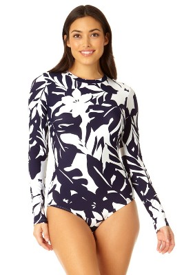 Anne Cole - Women's Long Sleeve Open Back One Piece Rash Guard Swimsuit,  Multi 16