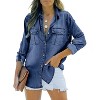 Imily Bela Womens Distressed Denim Shirt Jacket Oversized Long Sleeve Roll Up Versatile Tunic - 2 of 4
