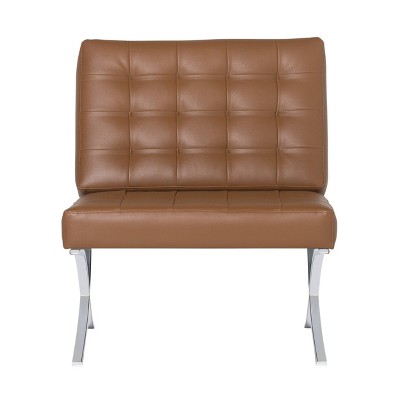 Caramel Bonded Leather and Chrome Modern Accent Chair