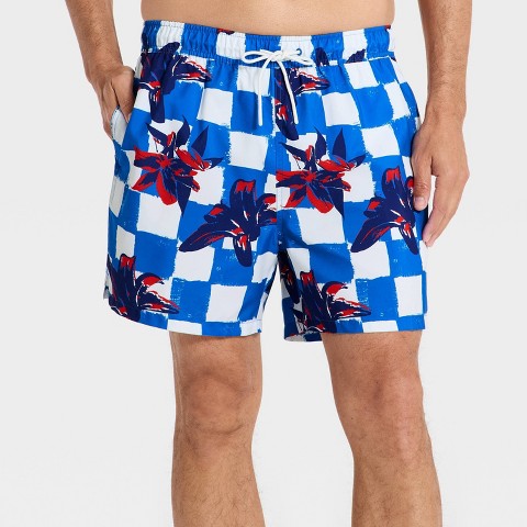 Мужские брюки Goodfellow & Co Men's 5" Checkered Floral Swim Trunks - Goodfellow & Co™ Blue M