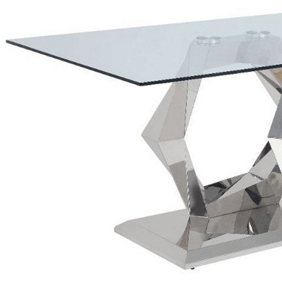 Gianna Contemporary Clear Glass Dining Table with X-Shape Stainless Steel Base