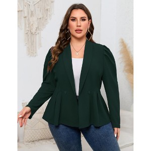 Womens Plus Size Long Sleeve Two Buttons Shawl Lapel Blazer - 1 of 3