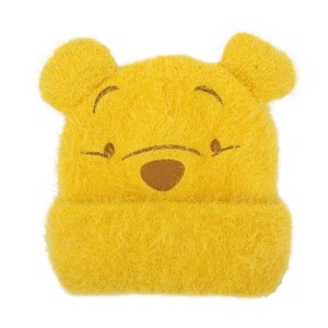 Winnie The Pooh Character Face Yellow Fuzzy Yarn Cuff Beanie With 3D Ears - 1 of 4