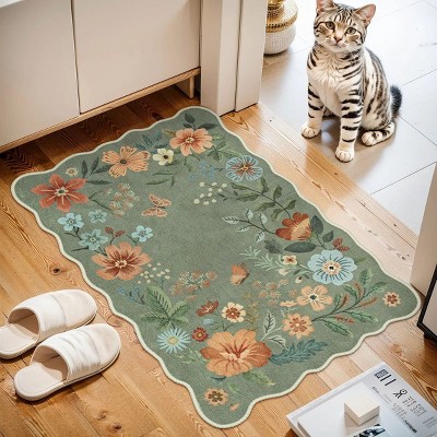 Lahome Machine Washable Back to College Series Floral Plant Floor Mat-Natural Bio-Printed Soft Rug for Living Room, School, Bedroom, or Entryway