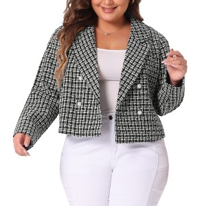 Agnes Orinda Women's Plus Size Notched Lapel Long Sleeve Plaid Tweed Blazers - 1 of 4