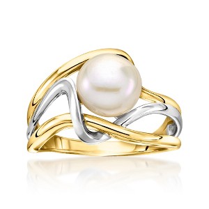 Ross-Simons 8-8.5mm Cultured Pearl Wavy Ring in 18kt Gold Over Sterling and Sterling Silver - 1 of 4