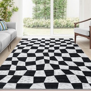 Acekool 2x6 Washable Plaid Rug – Modern Non-Slip Hallway Carpet, Stain-Resistant Geometric Design in Coastal Blue - 1 of 4