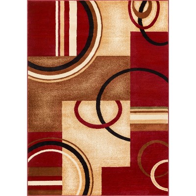 Well Woven Deco Rings Red Geometric Modern Casual Area Rug 9x13 (9'3